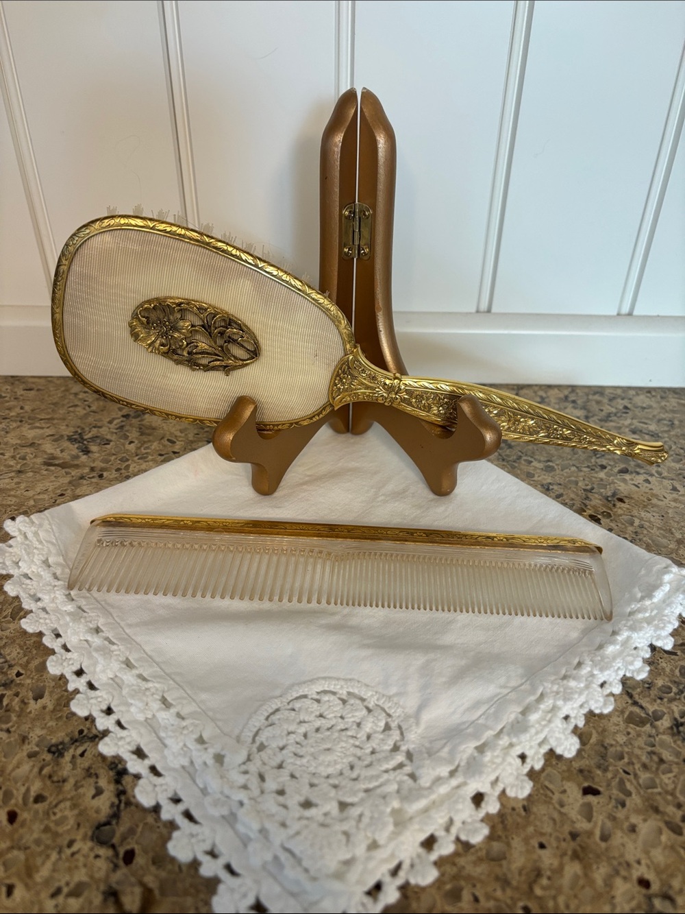 Vintage 1950s-60s Hollywood Regency GoldTone Hand Mirror & Comb Set USA Lovely!